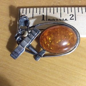 Amber silver airplane aviation brooch